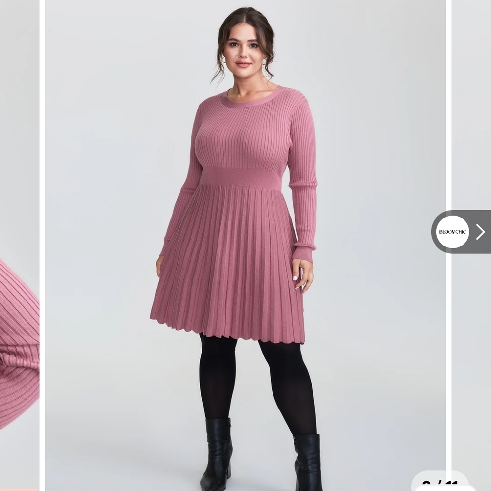 Ribbed Cinched-Waist Bowtie Sweater Dress